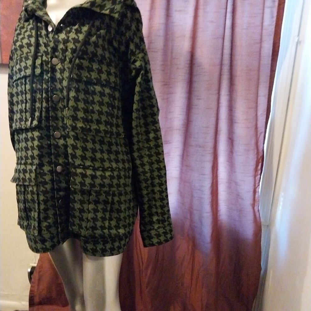 Ivy Park Adidas Hooded Twill Heavyweight Jacket Wild Pine Black Hound's-tooth - Picture 6 of 12